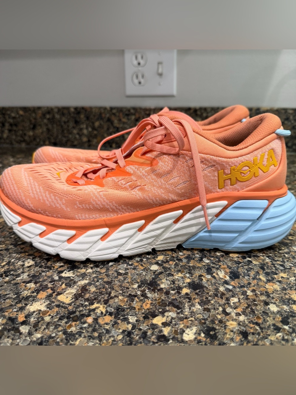 Hoka Coral Orange & Light Blue Trainer ladies 10